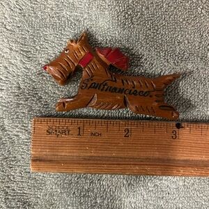 Vintage carved wooden Scottie dog pin with words San Francisco script on body